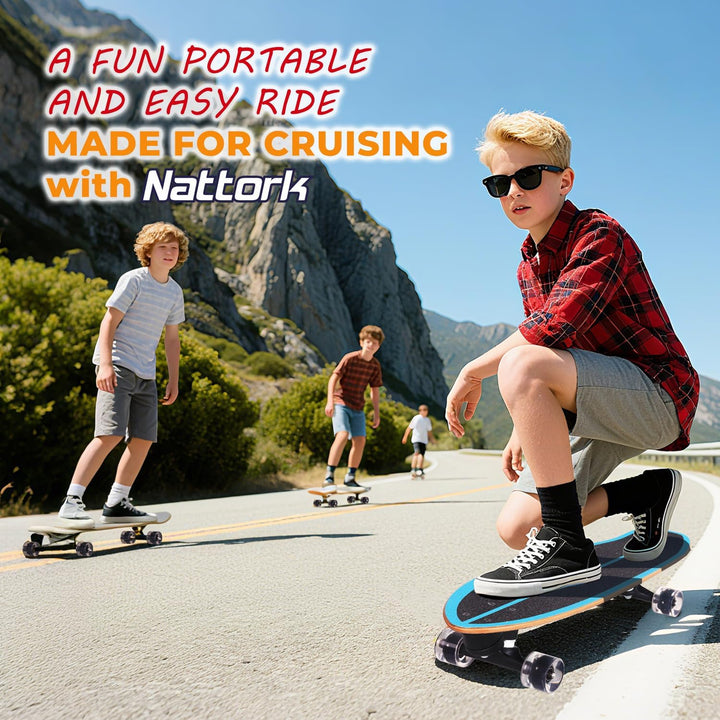 Nattork Complete Skateboards 29" x 8" Kids Skateboard Cruiser Skateboards for Beginners Double Kick
