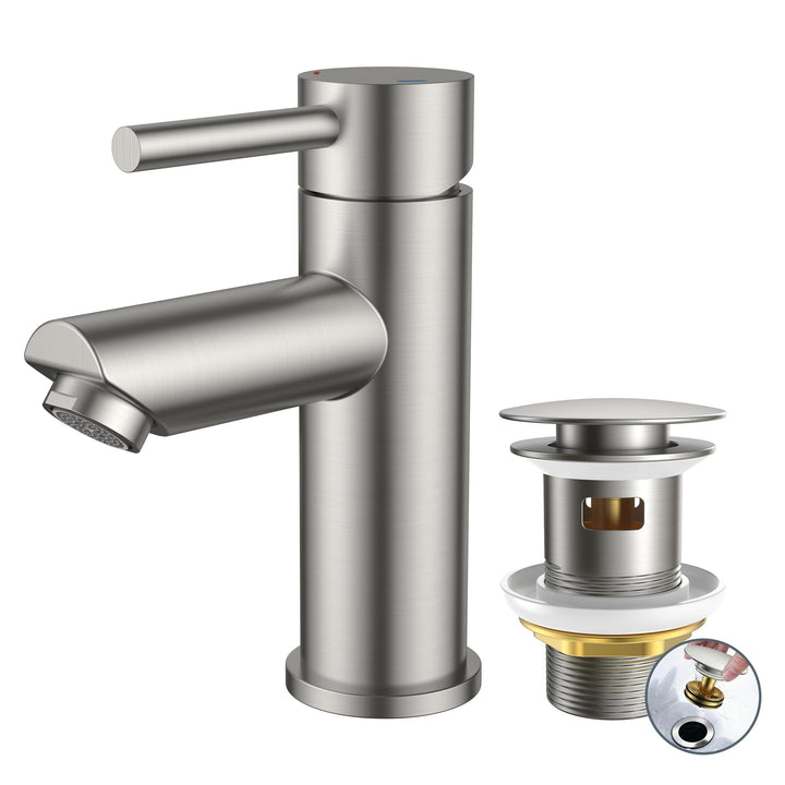 FORIOUS® Wasserhahn Bad mit Ablaufgarnitur, Edelstahl Waschbeckenarmatur mit Auslaufhöhe 85MM, Einhe
