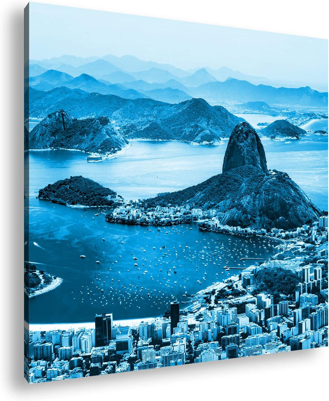 Küste von Rio de Janeiro Format: 70x70 Effekt: Monocrome Blau als Leinwand, Motiv fertig gerahmt auf