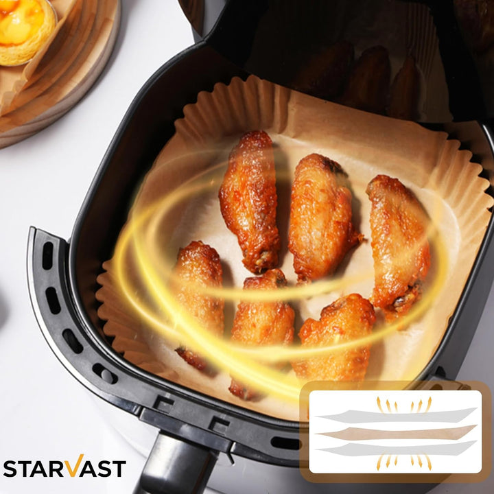 STARVAST 500 Stück Backpapier für Heissluftfritteuse, 20-24CM Eckig Airfryer Backpapier Einweg Papie