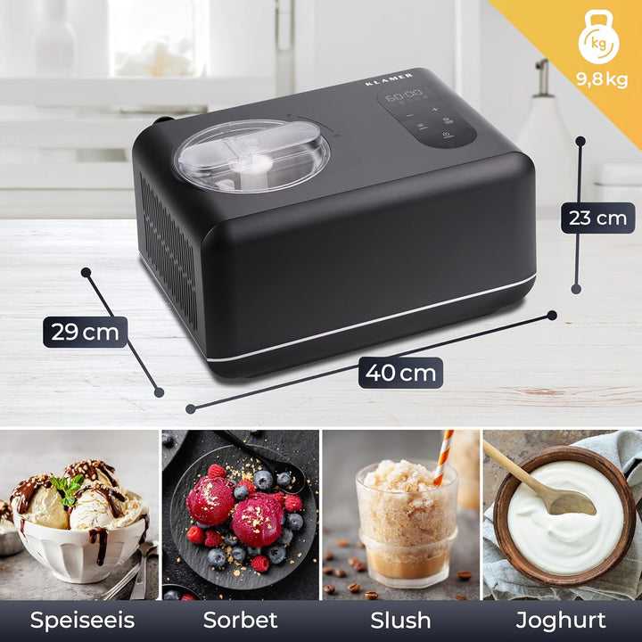 KLAMER 3-in-1 Eismaschine, Slush Maschine & Joghurtbereiter 1,5 L, 150 W Eiscrememaschine aus Edelst