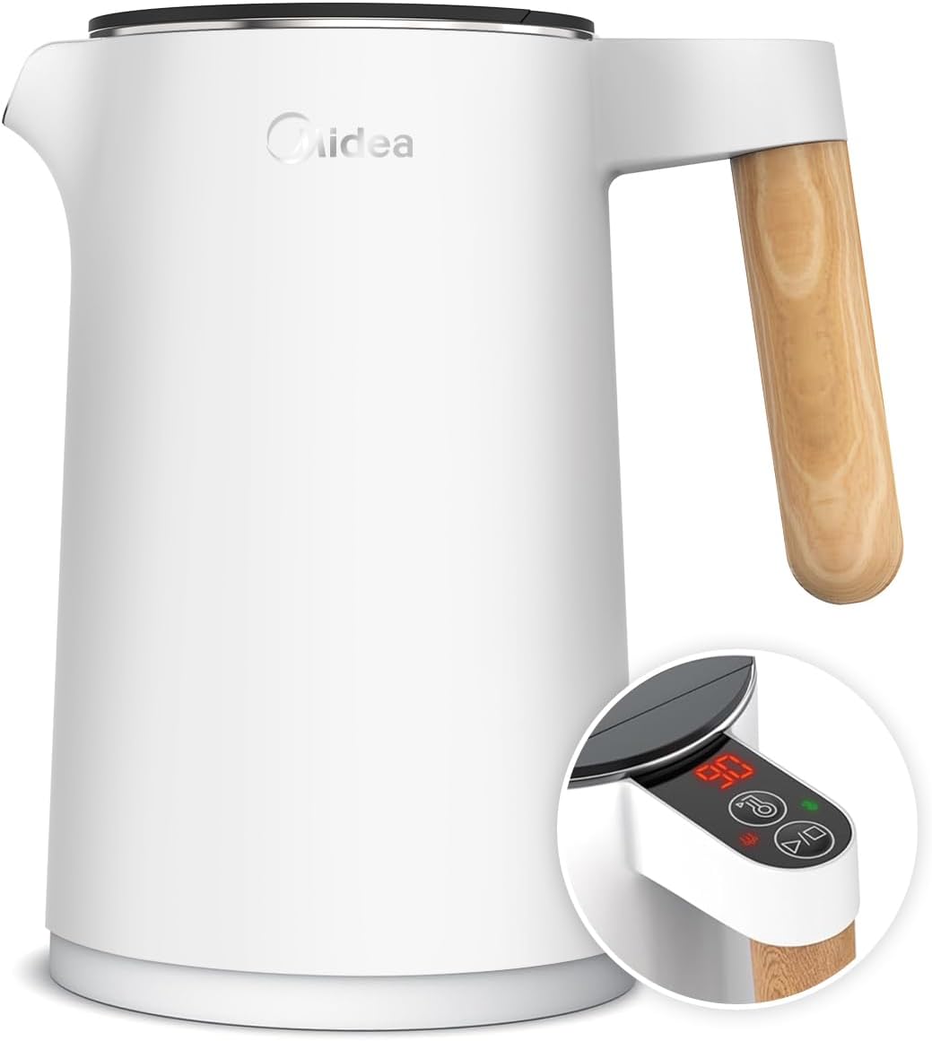 Midea Edelstahl Wasserkocher mit Temperatureinstellung, 1,5 Liter, 2200W, wasserkocher weiss, Teekoc