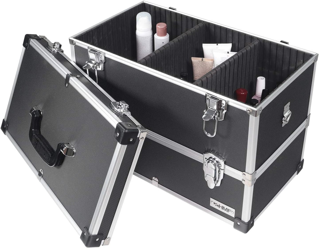 HMF 14660-02 Alu Werkzeugkoffer leer, 2 Etagen, 44 x 32,5 x 24 cm, schwarz, 2 Etagen
