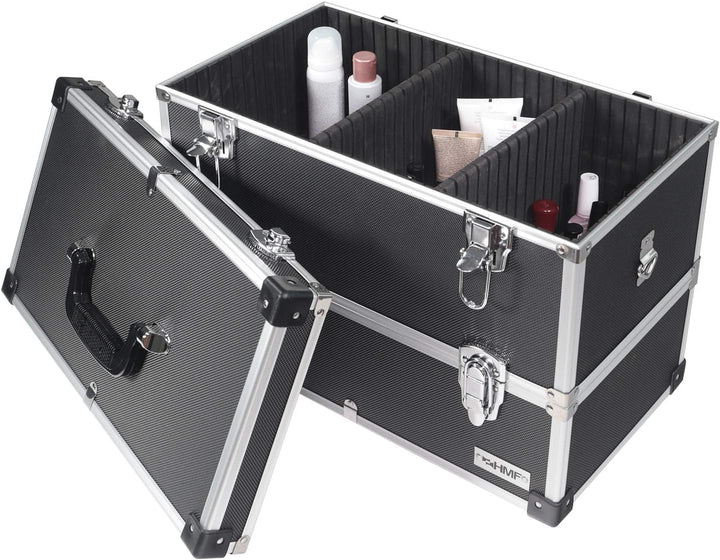 HMF 14660-02 Alu Werkzeugkoffer leer, 2 Etagen, 44 x 32,5 x 24 cm, schwarz, 2 Etagen