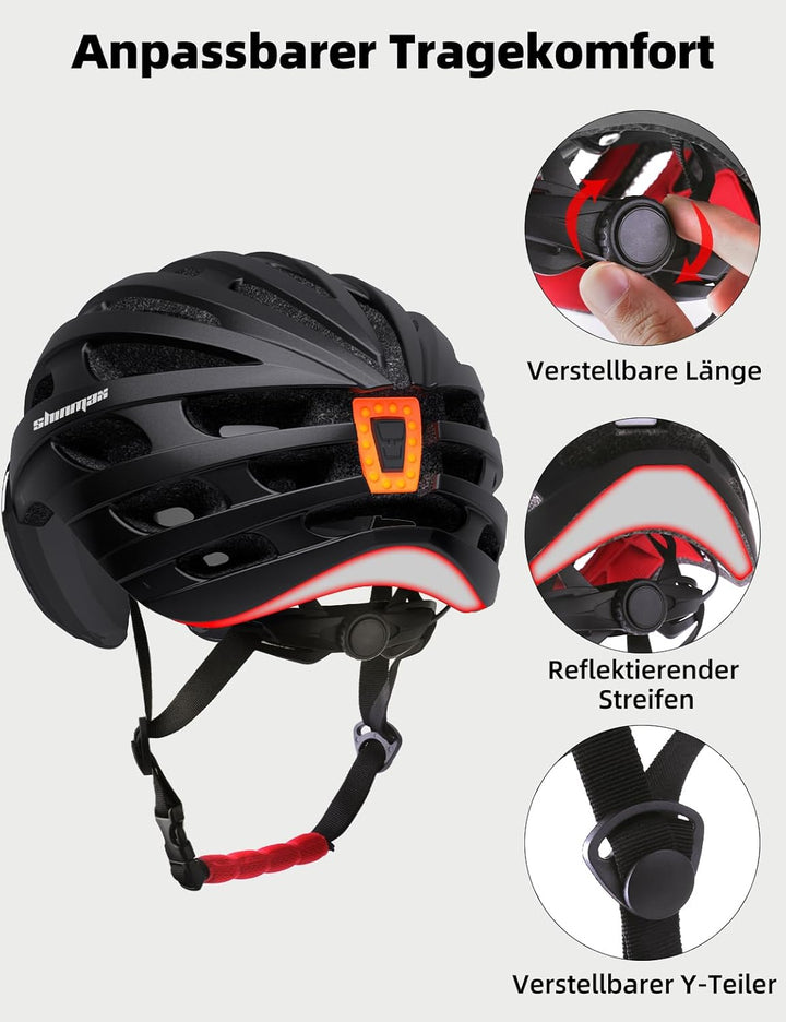 Shinmax Fahrradhelm mit Visier UV-beschützen,Fahrradhelm Herren Damen mit USB Licht Leuchtaufkleber,