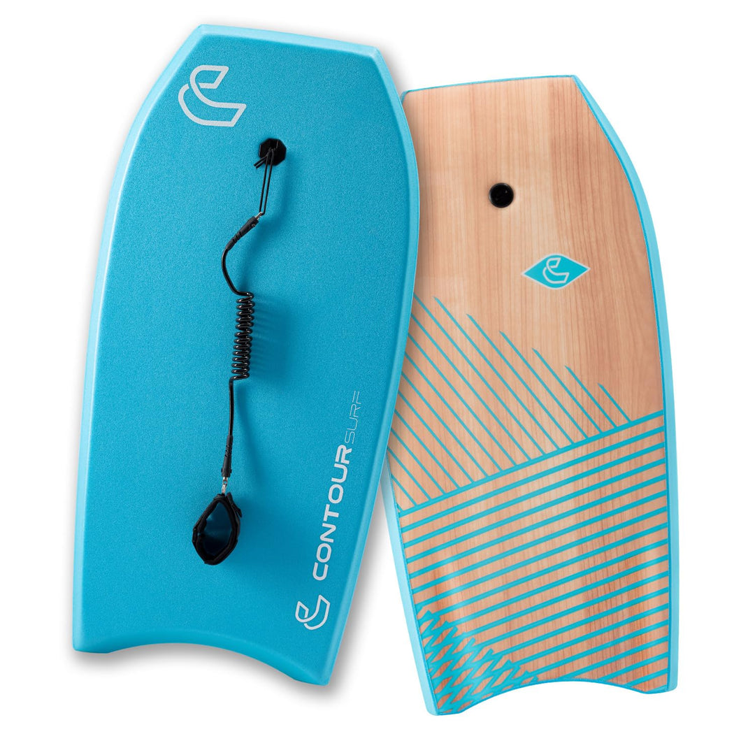 Body Boards for Beach Lightweight Durable Body Board with EPS Core Dual Channel Double Swivel Coiled