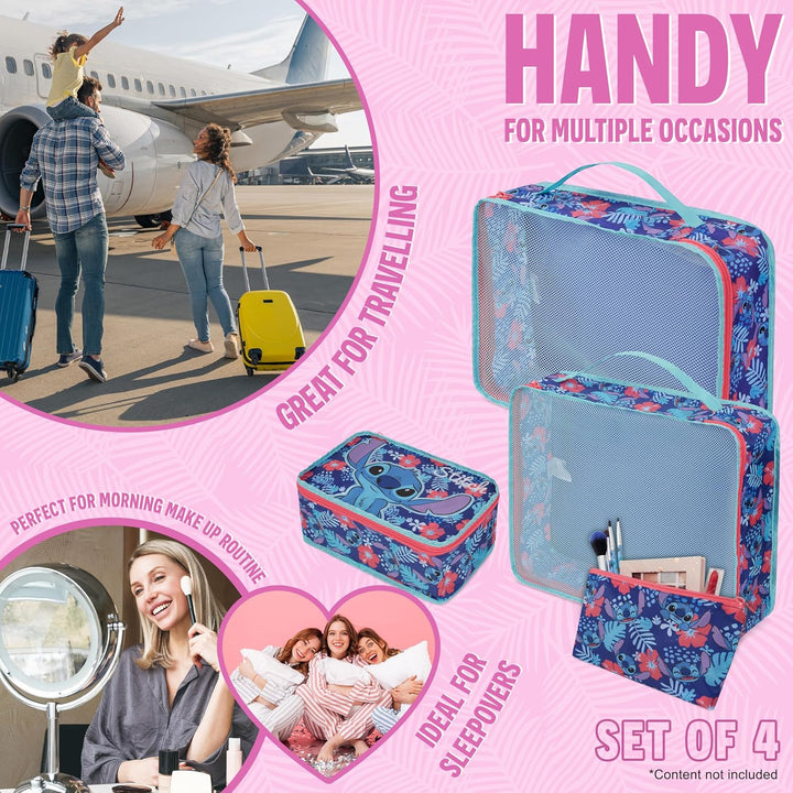 Disney Travel Organizer Taschen 4er-Set mit 3 Packing Cubes & 1 Kosmetiktasche Blau - Reise Zubehör