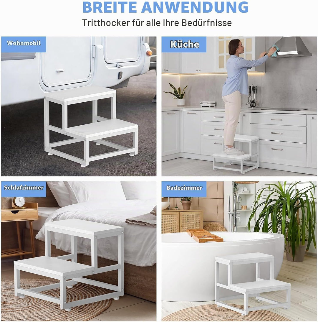 LIANTRAL Tritthocker für Erwachsene und Kinder, 2-Stufen-Hocker, Heavy Duty Stahl und Stabiler hölze