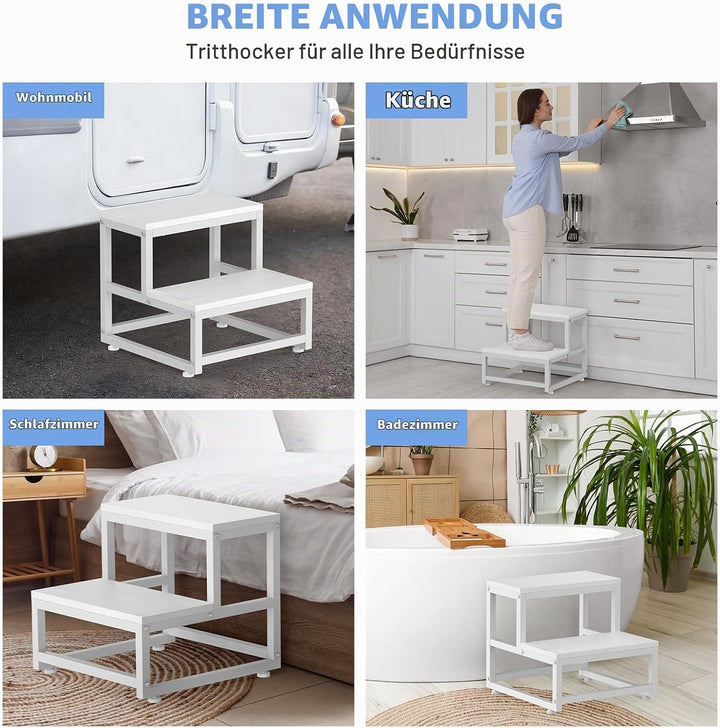 LIANTRAL Tritthocker für Erwachsene und Kinder, 2-Stufen-Hocker, Heavy Duty Stahl und Stabiler hölze