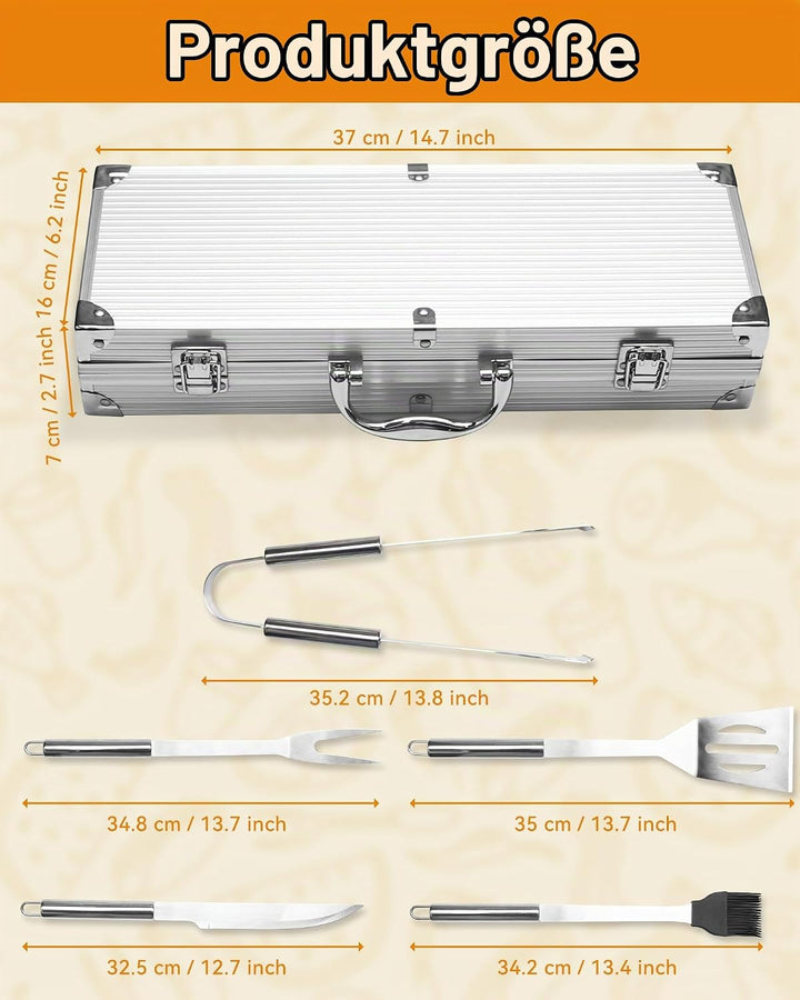 5PCS Edelstahl Grillset für Geschenk - BBQ Grillbesteck Set Edelstahl Grillzubehör-Set Grillset Für