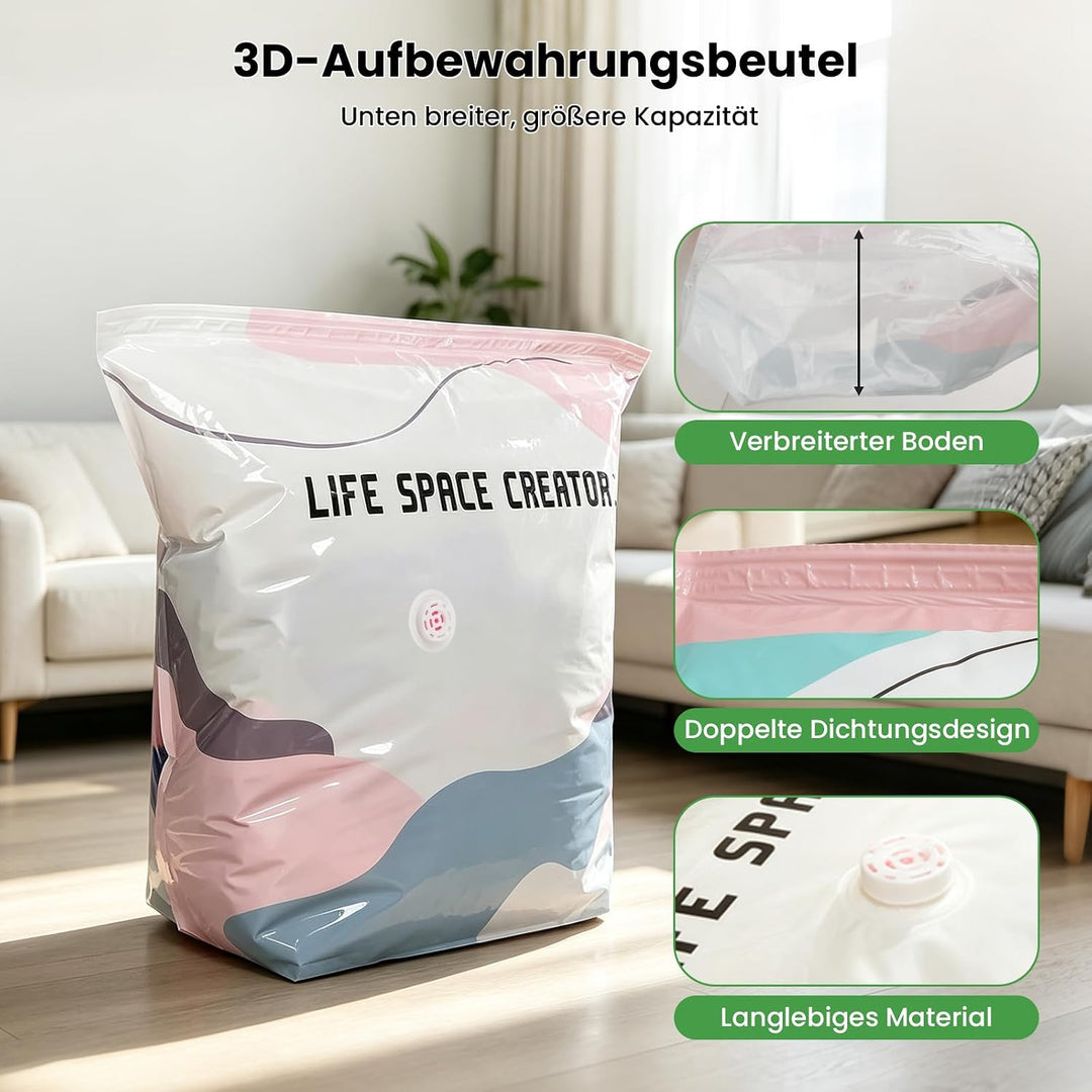 Vakuumbeutel ohne Pumpe 4er Set: 2x M (70x50x30cm) &amp; 2x L (100x80x30cm) – Platzsparende No-Pump Aufb