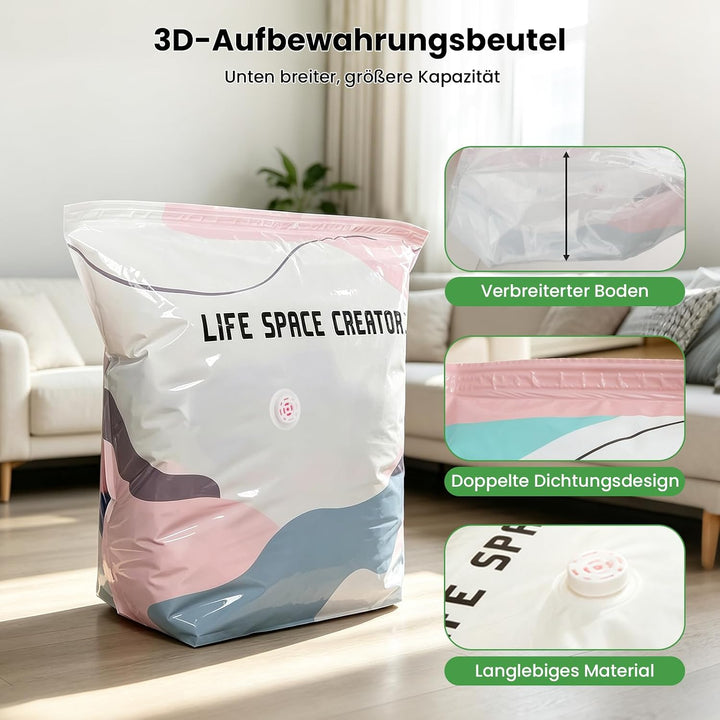 Vakuumbeutel ohne Pumpe 4er Set: 2x M (70x50x30cm) &amp; 2x L (100x80x30cm) – Platzsparende No-Pump Aufb
