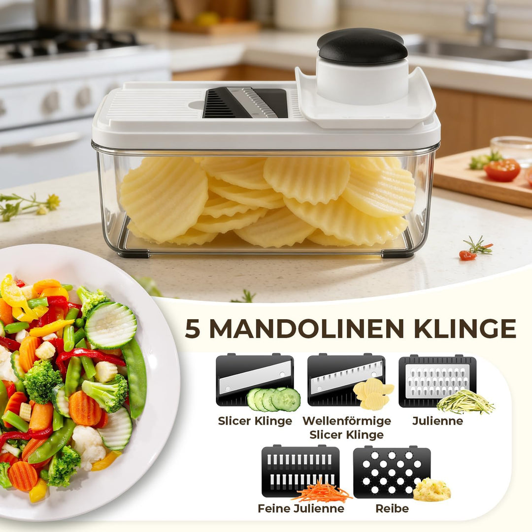 Gemüseschneider und Spiralschneider, Mandoline Gemüsehobel, Würfelschneider Zwiebelschneider, Reibe