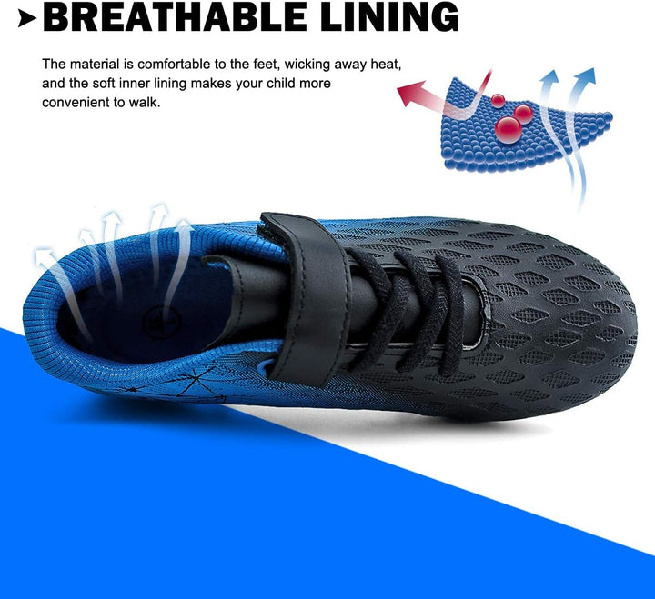 JABASIC Kids Firm Ground Fussballschuhe Jungen Mädchen Sportliche Fussballschuh 25 EU Schwarz Blau,