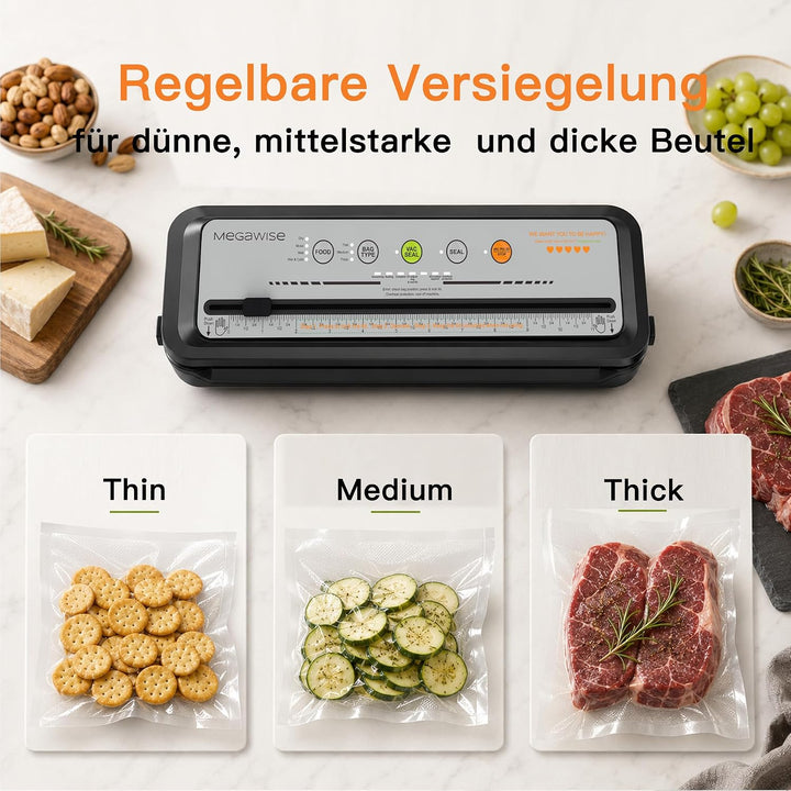2023 Aktualisierte Vakuumiermaschine, MEGAWISE Lebensmittelversiegeler mit Starter-Set, Trocken- und