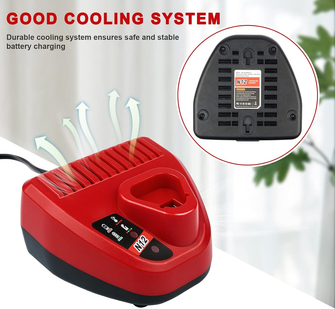 LabTEC 10.8V-12V Ersatz-Ladegerät für Milwaukee M12 Li-Ion Akku, Kompatibel mit Allen M12 Akkus 48-1