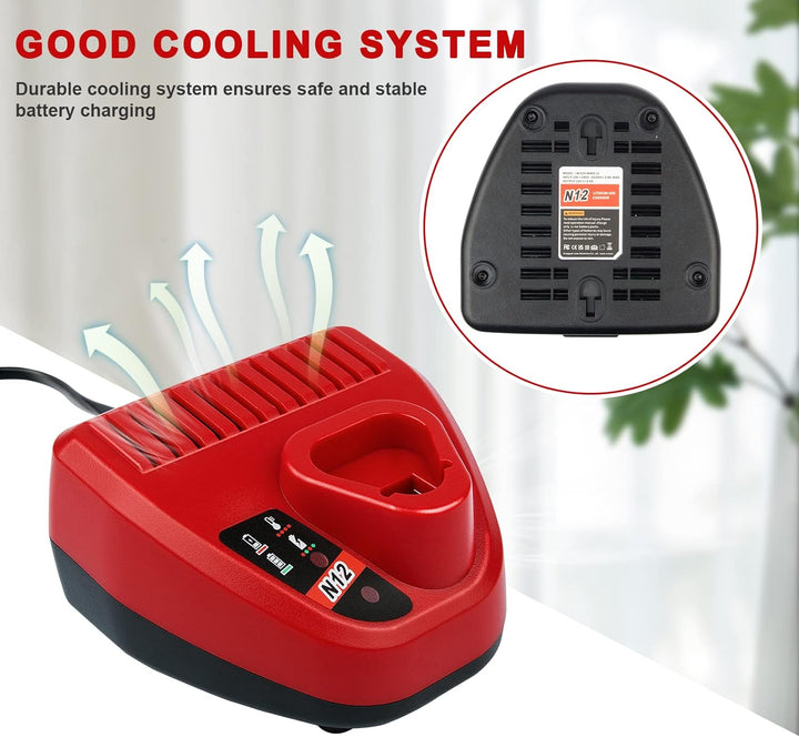 LabTEC 10.8V-12V Ersatz-Ladegerät für Milwaukee M12 Li-Ion Akku, Kompatibel mit Allen M12 Akkus 48-1