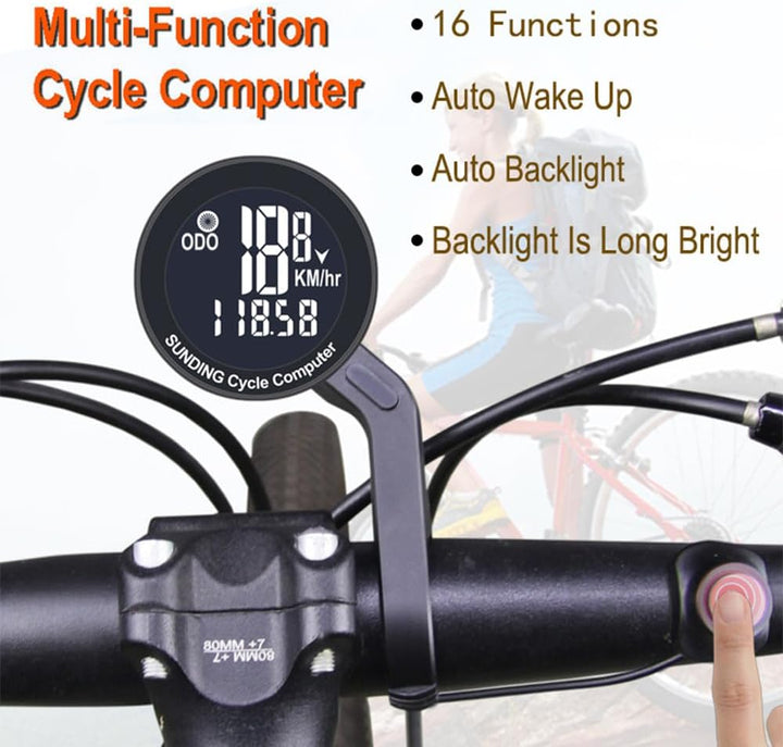 Lixada Fahrradcomputer Kabellos,16 Funktionen wasserdichte mit Hintergrundbeleuchtetem Fahrrad tacho