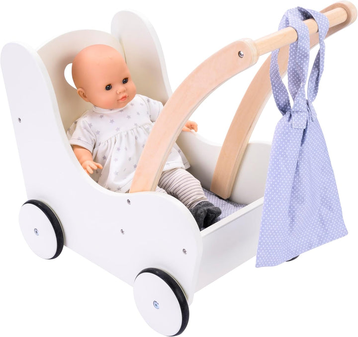 Engelhart – 606014 – Eleganter Puppenwagen aus Holz – Grau und Weiss – Masse: 50 x 28 x 46 cm – Ab 3
