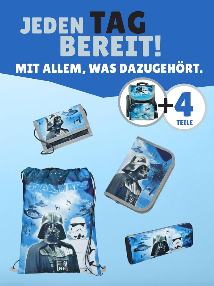 Familando - Schulranzen Set CLOU - 5-teilig mit Federmappe - Star Wars Classic - Ergonomisch, stabil