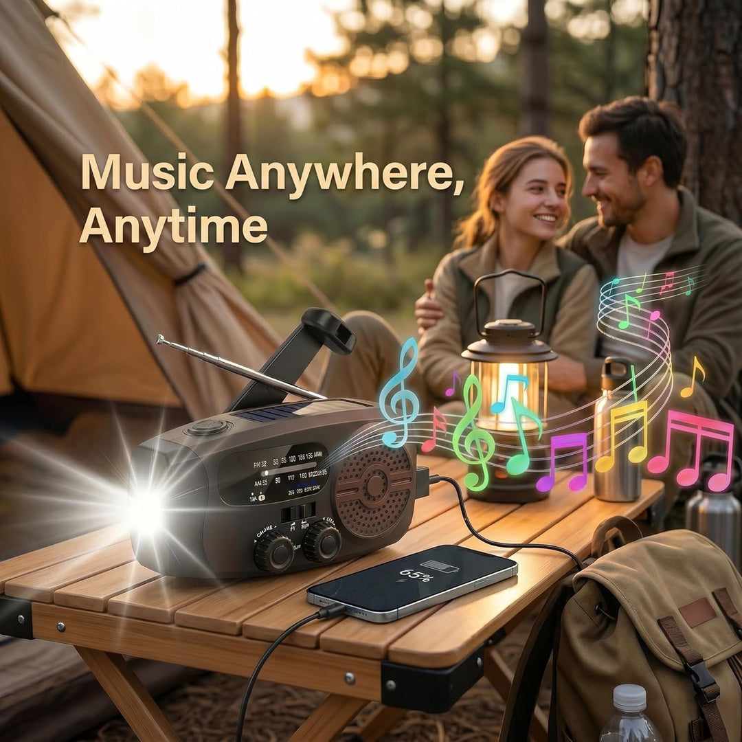 Notfall Kurbelradio Solar Radio mit Powerbank & Taschenlampe, 2000mAh Akku 3-Wege-Laden SOS Alarm, K