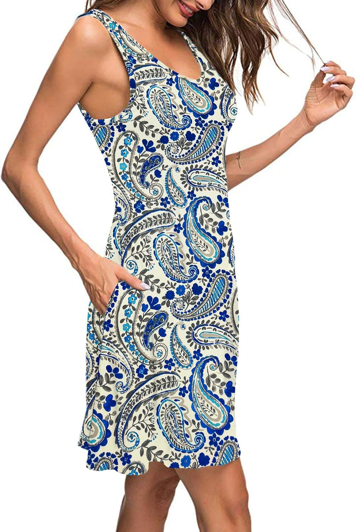 AUSELILY Sommerkleid Damen Ärmellose Strandkleid Leicht Swing Kleid V Ausschnitt Mini Kleid | kleid