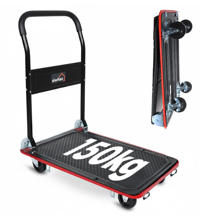 siwitec Plattformwagen, Transportwagen klappbar 150kg, inkl. Spanngurte, Rollwagen, Handwagen, Trans