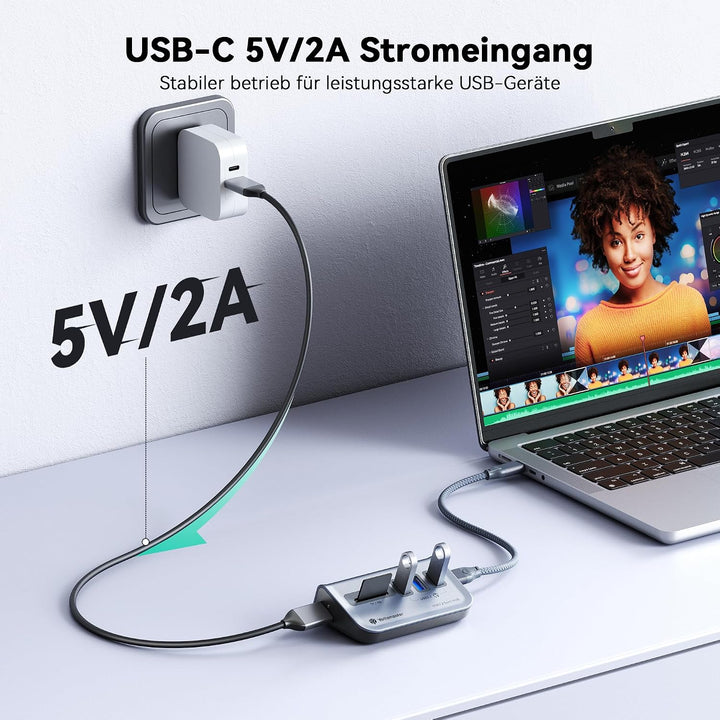 Yottamaster USB Hub mit SD Kartenleser, 5-in-1 USB 3.0 Hub, 3 USB-A 3.0, USB Verteiler mit SD/TF Car