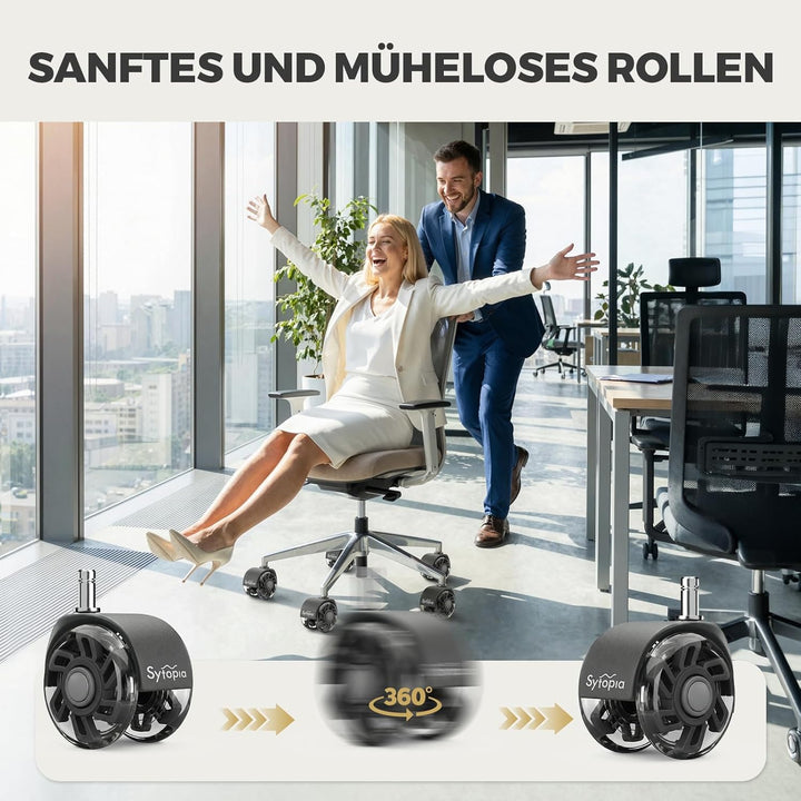 Sytopia Bürostuhl Rollen 70mm 5er Set, 11x22mm Rollen für Bürostühle, Hartboden, Parkett, Bodenschut