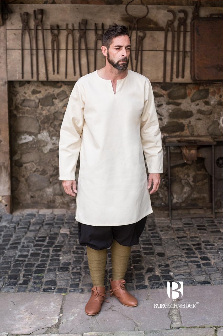 Burgschneider - Mittelalter Tunika/Untertunika „Leif“ - Natur (M, für Damen & Herren, Baumwolle) His