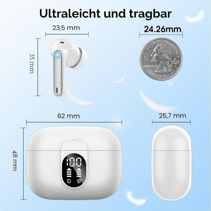 Bluetooth Kopfhörer, Kopfhörer Kabellos Bluetooth 5.3, In Ear Kopfhörer mit 4 Mic, 2026 Neue ENC Noi