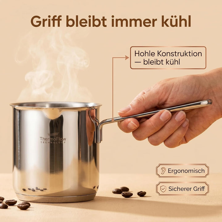 ROSMARINO Edelstahl-Induktions-Mokka-Kanne 785 ml - model 2025 - Moderne Türkische Cezve-Kaffeekanne