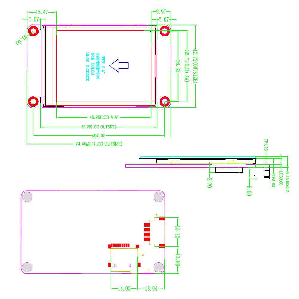 DIYmalls Nextion 2,4 Zoll HMI Display resistiver Touchscreen 5V TFT LCD 320x240 für Arduino ESP32 (N