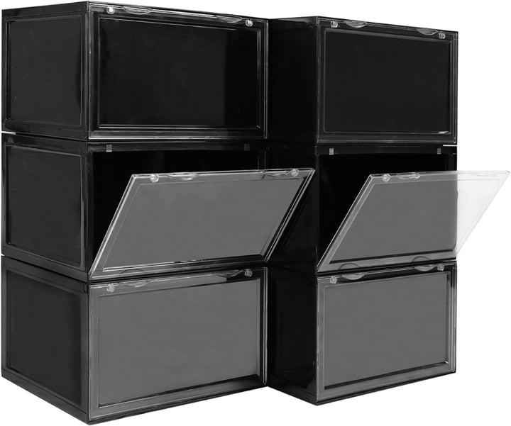PUCHIKA Schuhboxen, Schuhbox, 6er-Set, Schuhboxen stapelbar schwarz, Schuhbox mit durchsichtiger Tür
