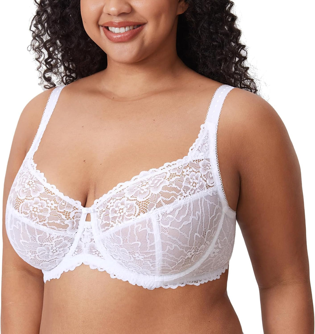 DELIMIRA Damen Minimizer BH Grosse Grössen ohne Polster Vollschalen mit Spitze 75D Weiss, 75D Weiss