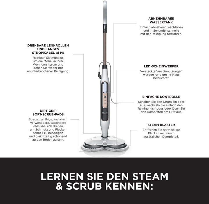 Shark Dampfreiniger, automatischer Dampfbesen mit Steam Blaster, 2 rotierende Power Pads, 3 Dampfstu