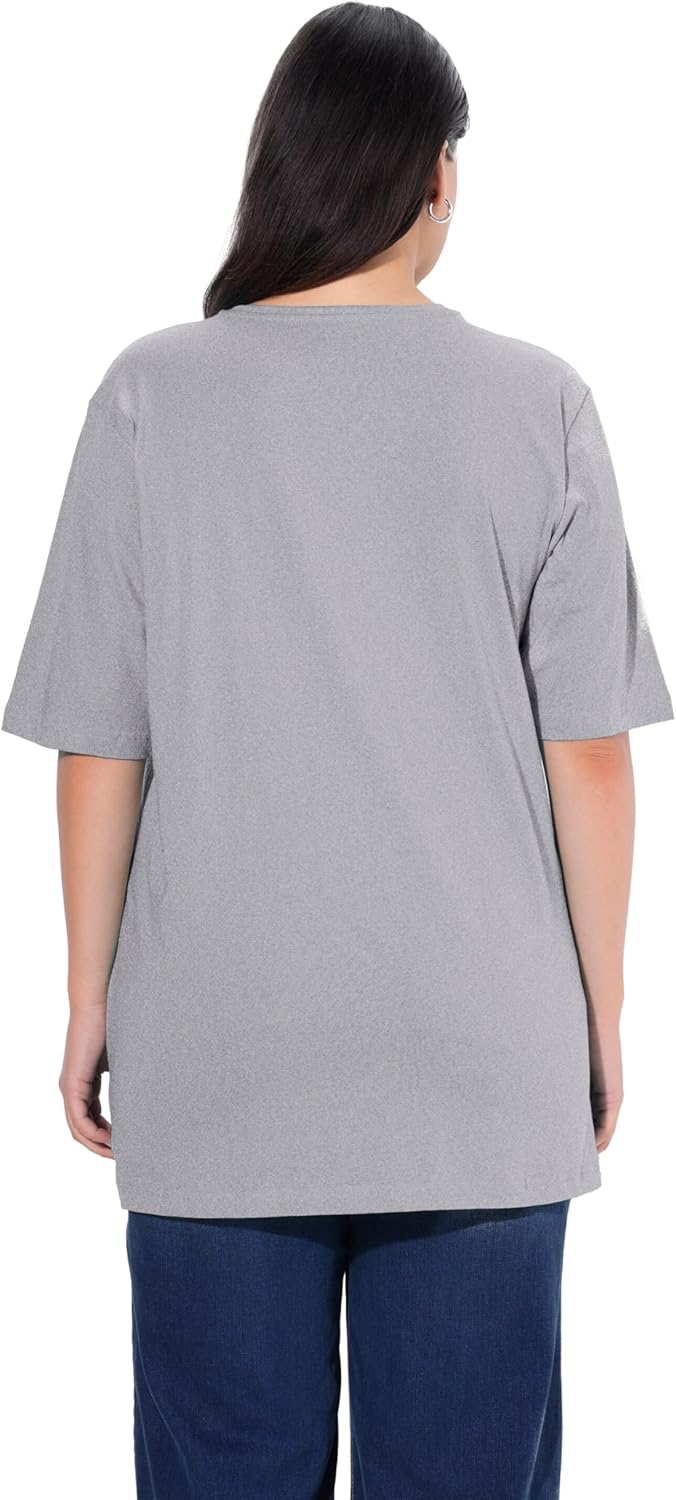 Ulla Popken Damen Basic-v-Shirt T 46-48 Hellgrau Mélange, 46-48 Hellgrau Mélange