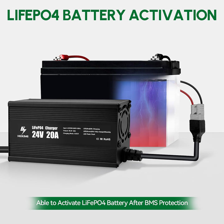 24V 20A LiFePO4-Ladegerät, 29,2V Lithium-Eisen-Phosphat-Ladegerät, Aluminiumgehäuse mit 50A Anderson