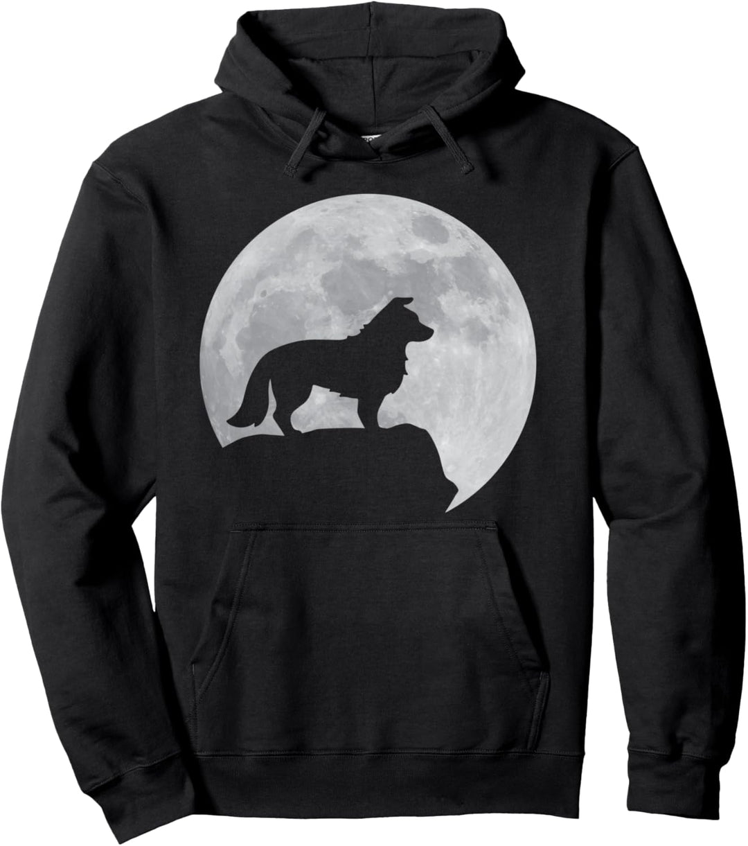 Mond- und Hundesilhouette - Bearded Collie Pullover Hoodie