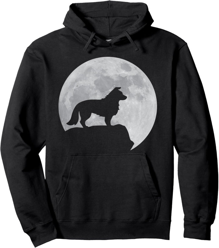 Mond- und Hundesilhouette - Bearded Collie Pullover Hoodie