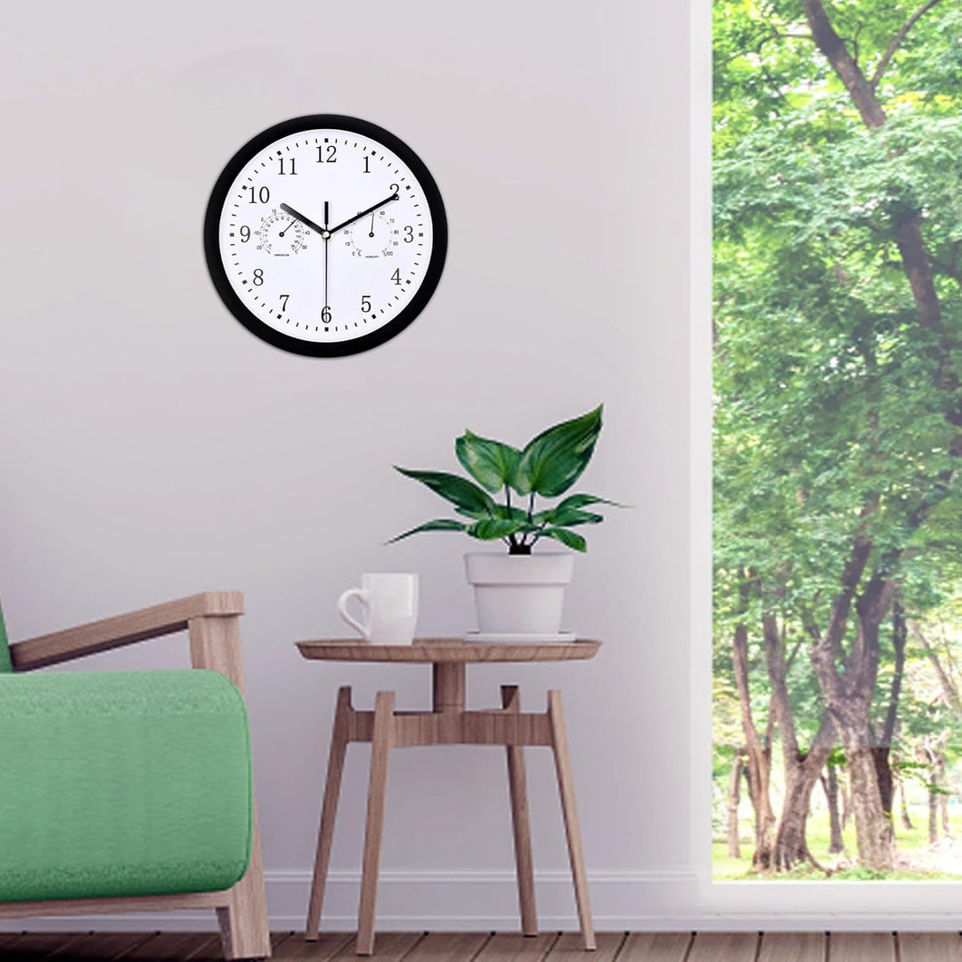 Innen Draussen Wetterfeste Wanduhr mit Temperaturanzeige und Hygrometer, 10 Zoll Gartenuhr Wetterfes