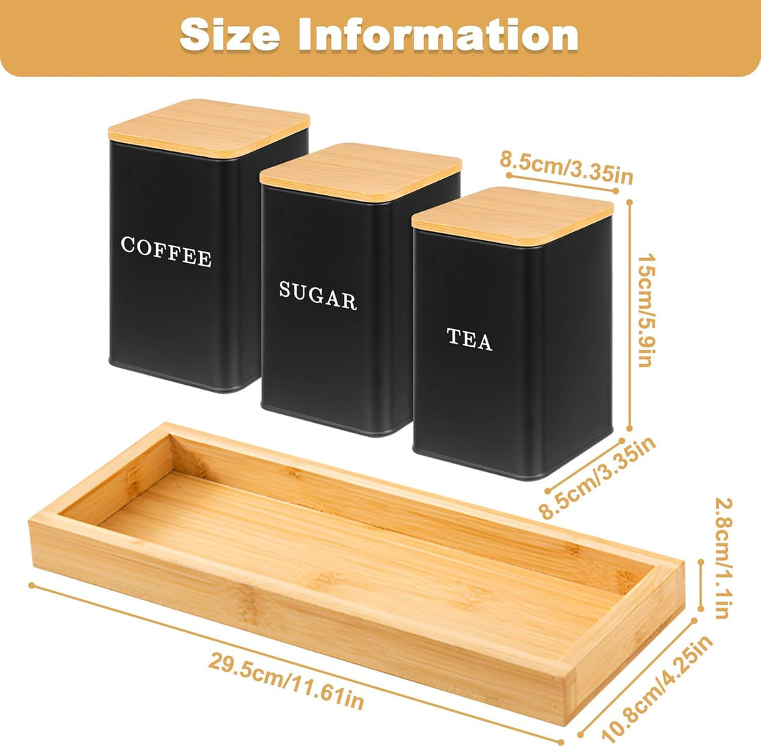 Kaffee Tee Zucker Set, 1000ml 3 Tee Kaffee Zucker Dosen, Dosenbehälter mit versiegeltem Bambusdeckel
