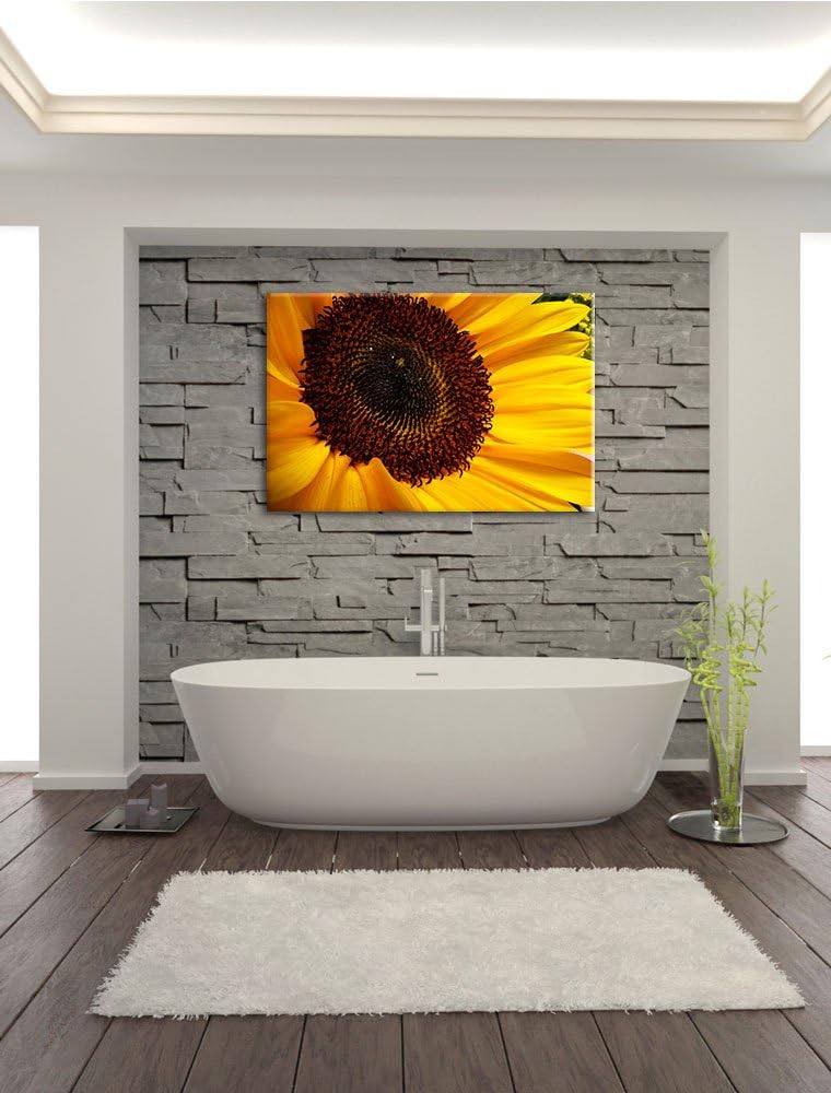 Pixxprint grosse Sonnenblume auf Leinwand, XXL riesige Bilder fertig gerahmt mit Keilrahmen, Kunstdr