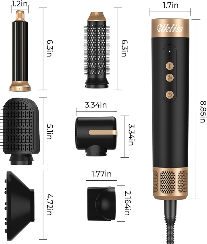 Airstyler Warmluftbürste 7 in 1, UKLISS 1400W Hairstyler Haartrockner mit Rundbürstenföhn Föhnbürste