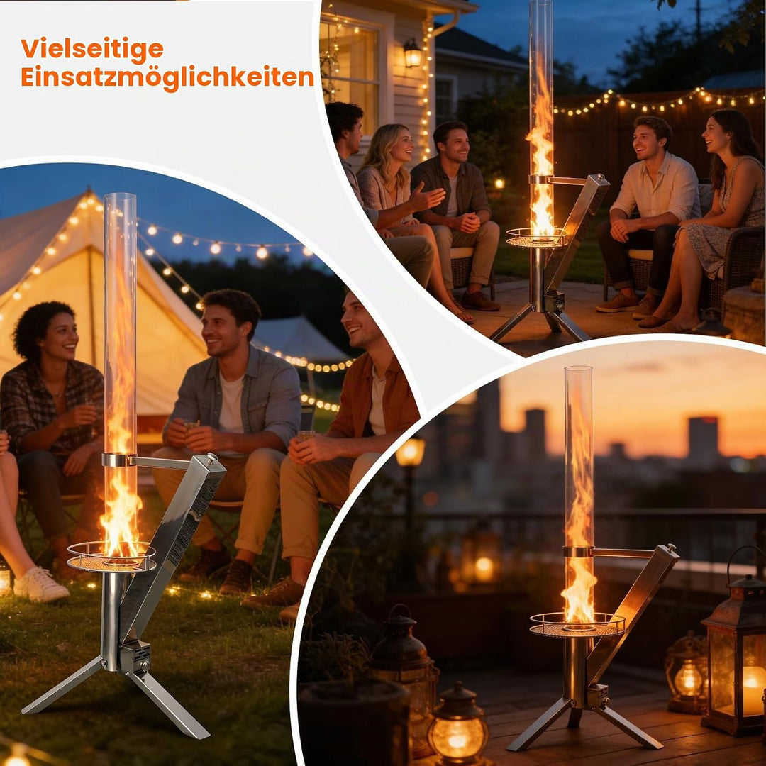 Feuerrohr, Edelstahl Feuersäule und Pelletfackel für Tolles Ambiente-Feuer,Reinigungsbürste incl