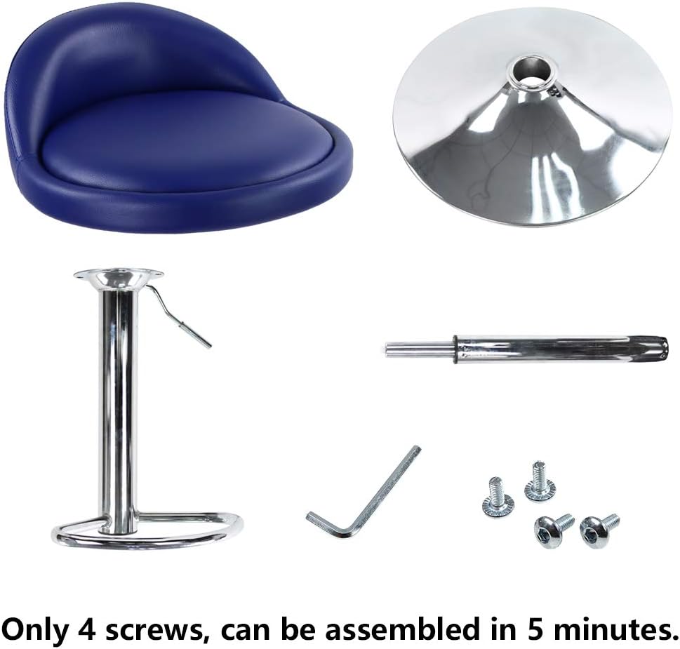 KKTONER Barhocker Tresenhocker höhenverstellbar 60-80cm mit Fussstütze PU Leder Blau, Blau