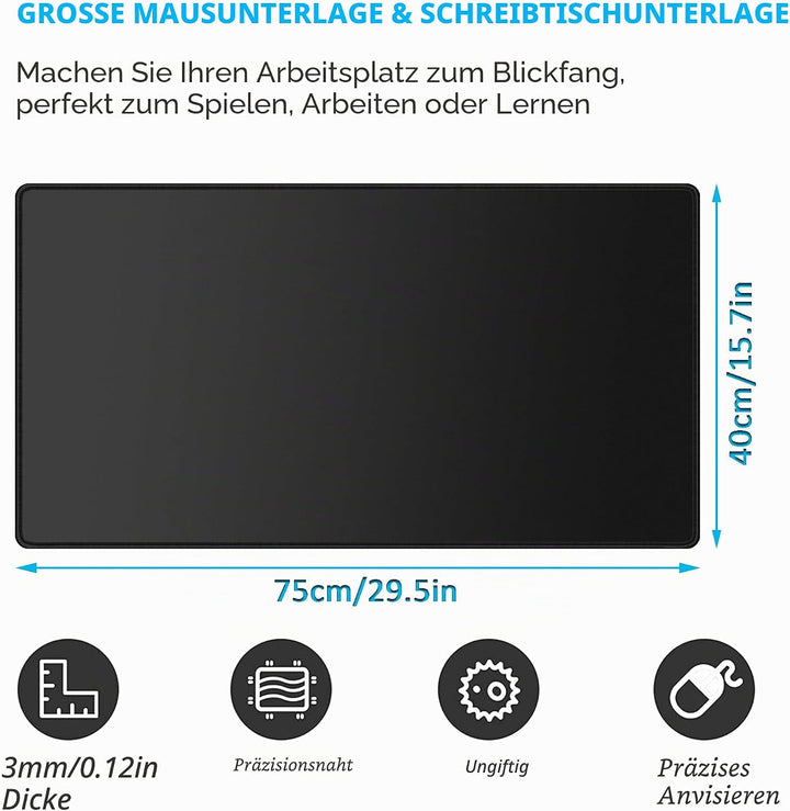 LL-COEUR XXL Schwarz Mauspad Gaming Mouse Mat Laptops Schreibtischunterlage Desk Pad (750 x 400 x 3