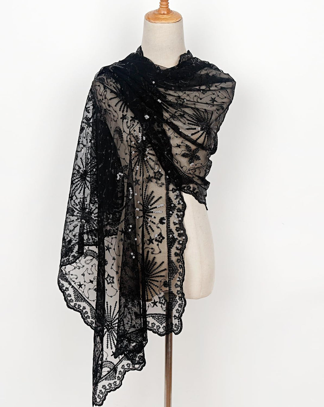 keland Damen Festlich Pailletten Umhang Schal Schultertuch Stola Tuch für Abendkleid A-schwarz, A-sc