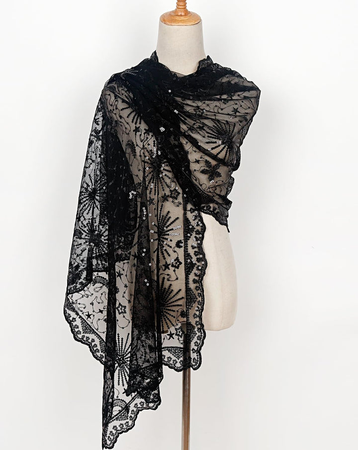 keland Damen Festlich Pailletten Umhang Schal Schultertuch Stola Tuch für Abendkleid A-schwarz, A-sc