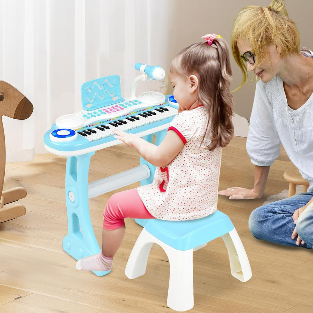 KOMFOTTEU 37 Tasten Kinderklavier Set, Elektronisches Klavier mit Lichteffekten und verstellbarem Mi
